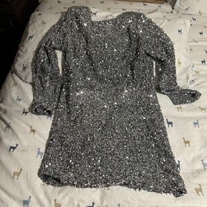 Silver Sequin Backless Dress-H&M